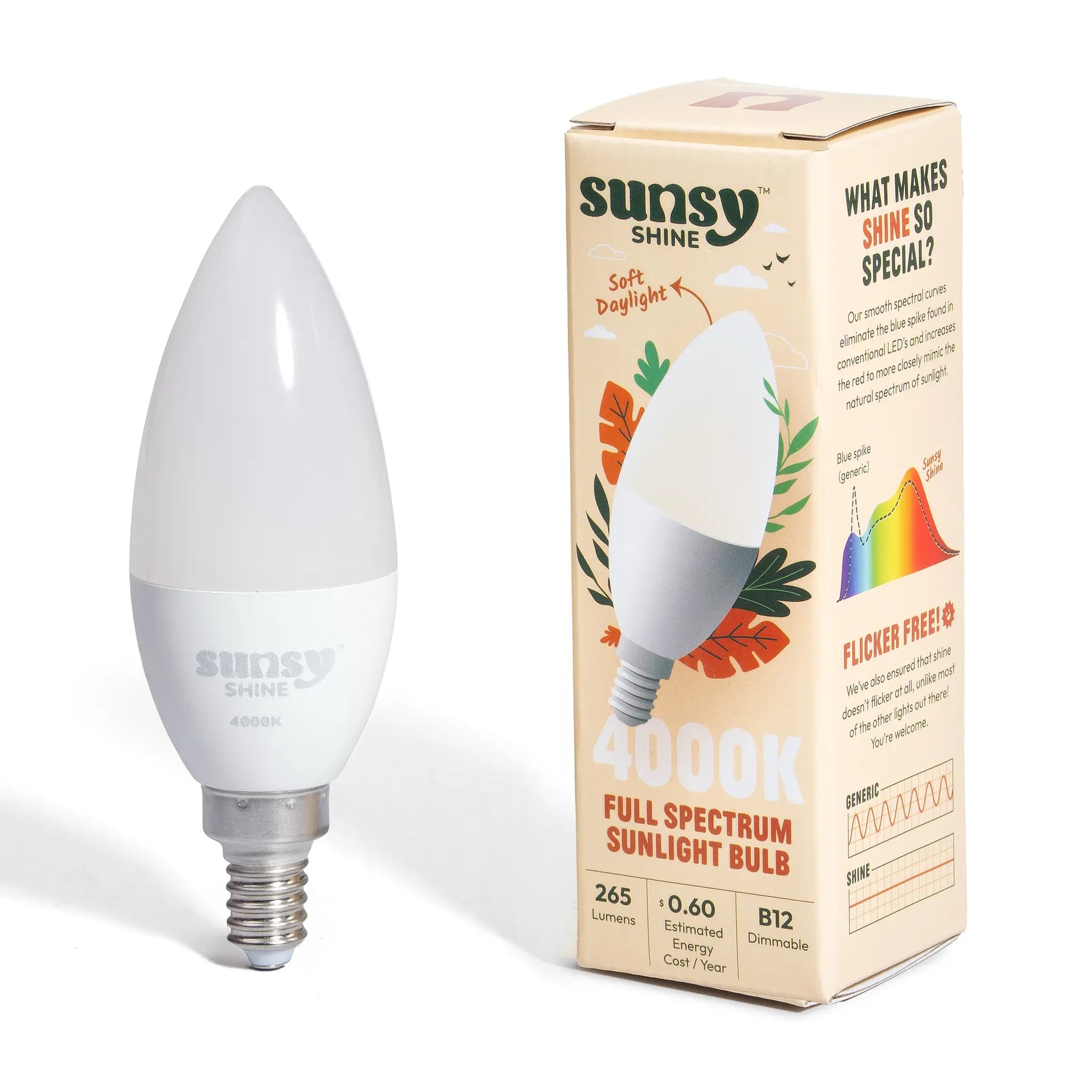 4000k b12 sitting upright next to its box on a white background