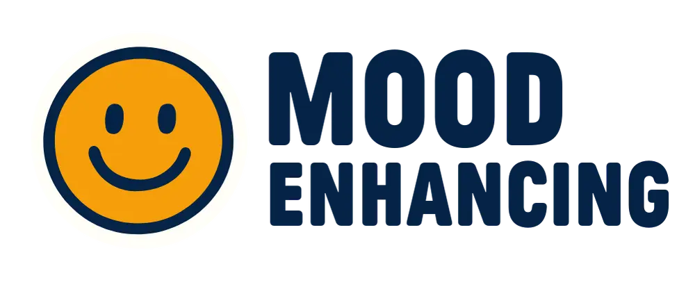 Logo with a smiley face and text 'Mood Enhancing' on a white background